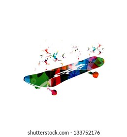 Colorful vector skateboard background with hummingbirds