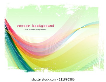 Colorful vector smooth modern wavy background with grungy border