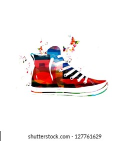 Colorful vector sneaker background with butterflies