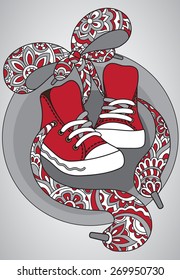 Colorful vector sneakers with floral ornament 
