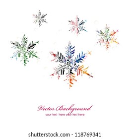 Colorful vector snowflakes background with hummingbirds