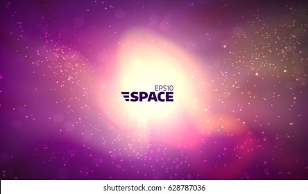 Colorful vector space background. Glowing nebula with sun and stars. Universe illustration banner