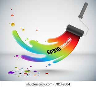 Colorful Vector Splash Paint from Roller Brush
