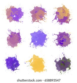 Colorful vector splashes - blot. Stains set. Paint splat set. Paint splashes set for design use. Abstract vector illustration.
