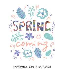 Colorful vector spring illustration on white background for concept design and decoration, in hand drawn style.