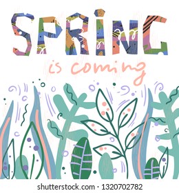 Colorful vector spring illustration on white background for concept design and decoration, in hand drawn style.