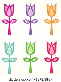 Colorful Vector Spring Tulip Set