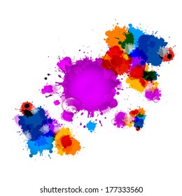 Colorful Vector Stains, Blots, Splashes Background with Water Drops