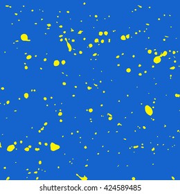 Colorful Vector Stains, Blots, Splashes Set. Yellow on blue colorful paint drops texture. Freehand acrylic splash backdrop. Vector illustration.
