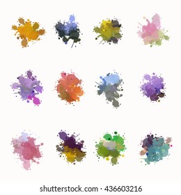 Colorful vector stains, blots, splashes set.