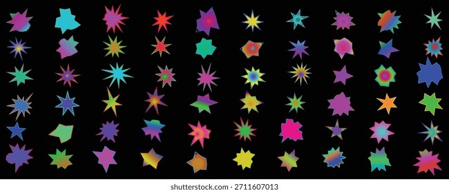 Colorful Vector Star Icons Set with Unique Shapes and Gradient Outlines for Graphic Design, Kids’ Materials, Scrapbooking, Web UI Elements, Craft Projects, Stickers and Decorative Clipart