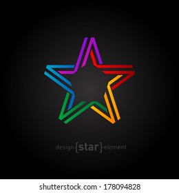 colorful vector star from ribbon on black background. Company logo template.