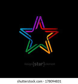 colorful vector star from ribbon with vintage effect on black background. Company logo template.