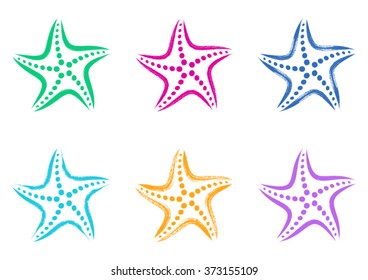 Colorful vector starfish brush strokes icons collection isolated