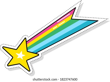 Pegatina vectorial colorida con estrella de caída aislada adecuada para diseños de cumpleaños. Icono vectorial multicolor o pegatina.
