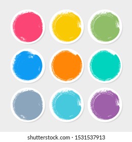 colorful vector stickers, labels with brush stroke hand painted background