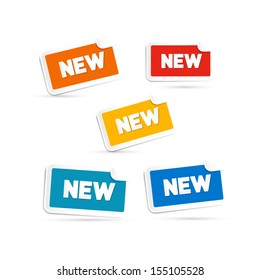 Colorful Vector Stickers with New Title Isolated on Grey Background 
