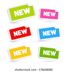 Colorful Vector Stickers with New Title Isolated on White Background