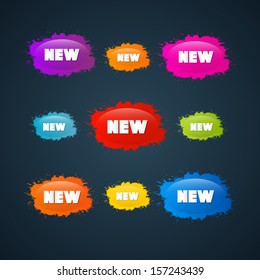 Colorful Vector Stickers - Stains Set With New Title on Dark Background