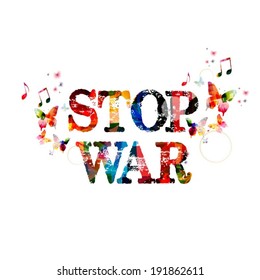 Colorful vector "STOP WAR" background with butterflies 