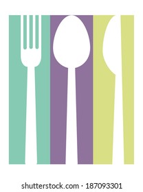 Colorful Vector Striped Fork Knife and Spoon Set