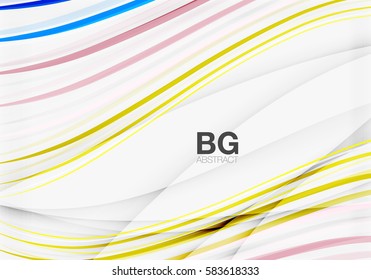 Colorful vector stripes on grey. Modern technology or business web abstract background