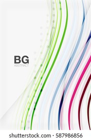 Colorful vector stripes on grey. Modern technology or business web abstract background