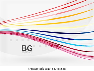 Colorful vector stripes on grey. Modern technology or business web abstract background