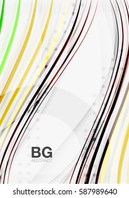 Colorful vector stripes on grey. Modern technology or business web abstract background