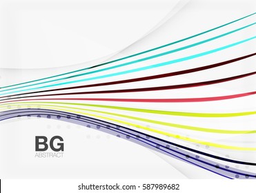 Colorful vector stripes on grey. Modern technology or business web abstract background