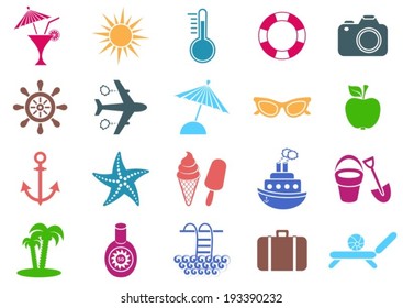 Colorful vector summer icons collection on white background