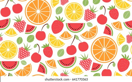 Colorful vector summer seamless pattern with fruits illustration isolated on white background