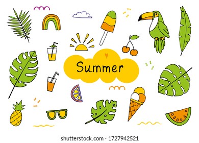 Colorful vector summer tropical set.