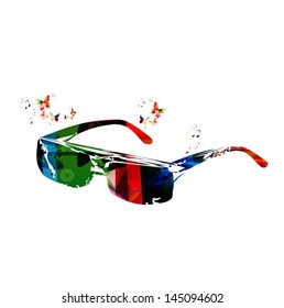 Colorful vector sunglasses background with butterflies