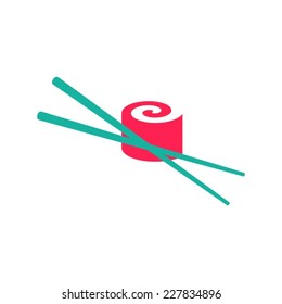 Colorful Vector Sushi With Chop Sticks Icon Isolated