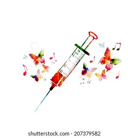 Colorful vector syringe design with butterflies
