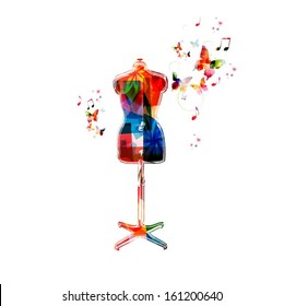 Colorful vector tailor doll background with butterflies.
