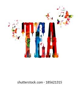 Colorful vector "TEA" background with butterflies 