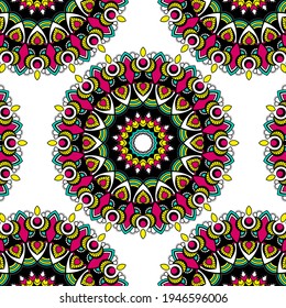 Colorful vector template background with mandala. Relaxation, yoga and meditation pattern.