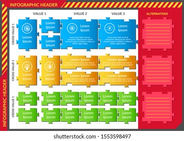 Colorful vector template - infographics with many puzzle pieces. Modern background for workflow illustration, layout diagram, business step options, banner, web design etc.