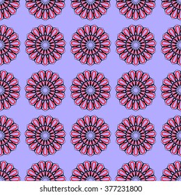 Colorful vector texture with flowers, boho decorative ornament. Mandala pattern, folk seamless background 