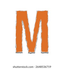 Vetor colorido rasgado carta de papel M no fundo branco. EPS perfeito para design em estilo de resgate, educação das crianças, projetos de tipografia, scrapbooking e visuais baseados em alfabeto criativo.
