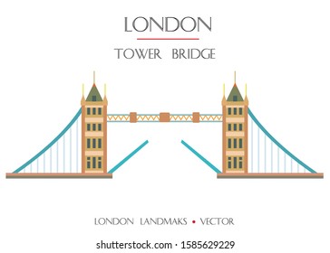 Colorful vector tower bridge, famous landmark of London, England. Vector flat illustration isolated on white background. Stock illustration