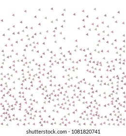 Colorful Vector Triangles Scattered Confetti. Speckled graphic backdrop. Vector illustration for modern abstract design. Explosion burst bang confetti. White Background. Brochure poster template.