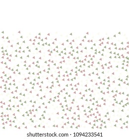 Colorful Vector Triangles Scattered Confetti. Speckled graphic backdrop. Vector illustration for modern abstract design. Explosion burst bang confetti. White Background. Brochure poster template.