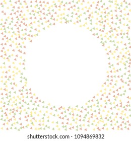 Colorful Vector Triangles Scattered Confetti. Speckled graphic backdrop. Vector illustration for modern abstract design. Explosion burst bang confetti. White Background. Brochure poster template.