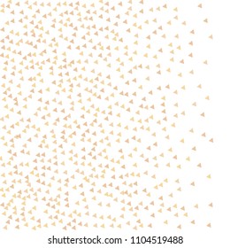 Colorful Vector Triangles Scattered Confetti. Speckled graphic backdrop. Vector illustration for modern abstract design. Explosion burst bang confetti. White Background. Brochure poster template.