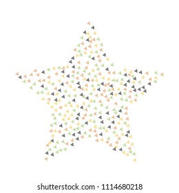 Colorful Vector Triangles Scattered Confetti. Speckled graphic backdrop. Vector illustration for modern abstract design. Explosion burst bang confetti. White Background. Brochure poster template.