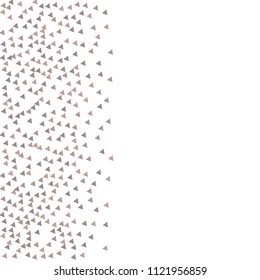 Colorful Vector Triangles Scattered Confetti. Speckled graphic backdrop. Vector illustration for modern abstract design. Explosion burst bang confetti. White Background. Brochure poster template.