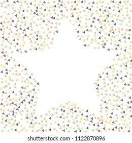 Colorful Vector Triangles Scattered Confetti. Speckled graphic backdrop. Vector illustration for modern abstract design. Explosion burst bang confetti. White Background. Brochure poster template.